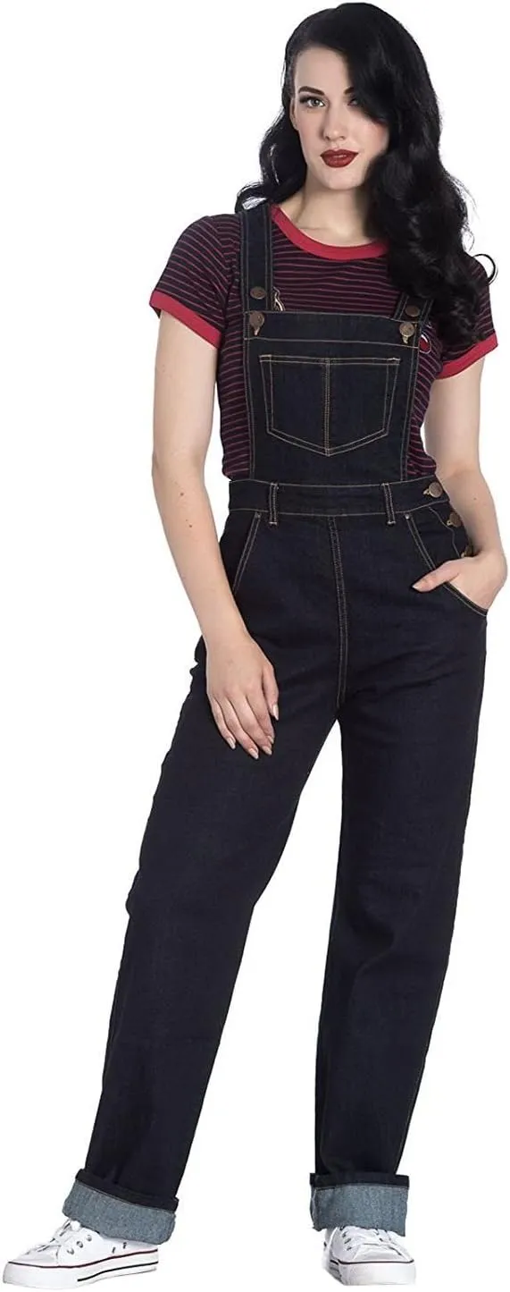 Hell Bunny Elly May Denim Jeans Landgirl 40s 50s Retro Rockabilly Dungarees