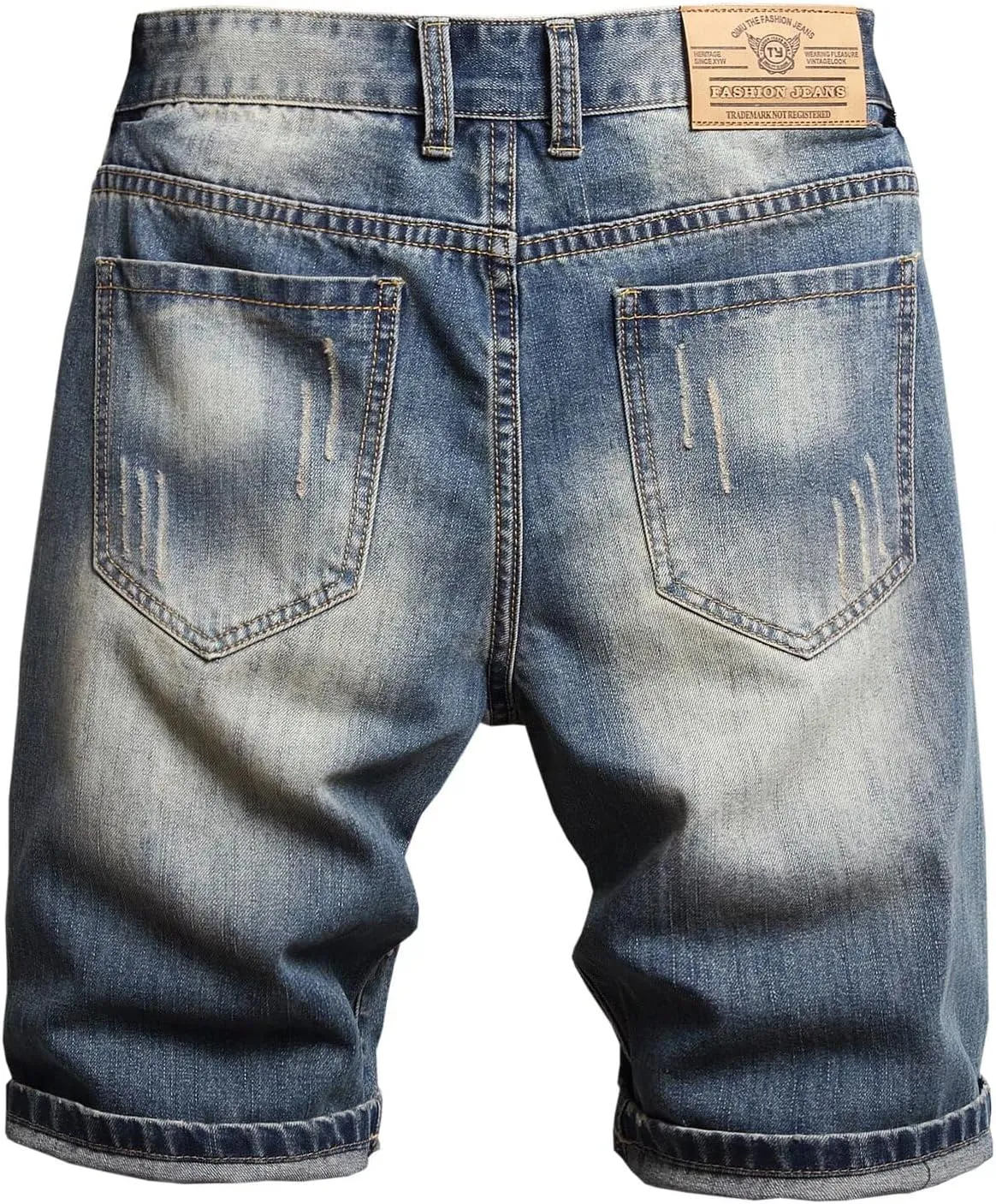 HENGAO Men's Ripped Jean Short Distressed Straight Fit Denim Shorts