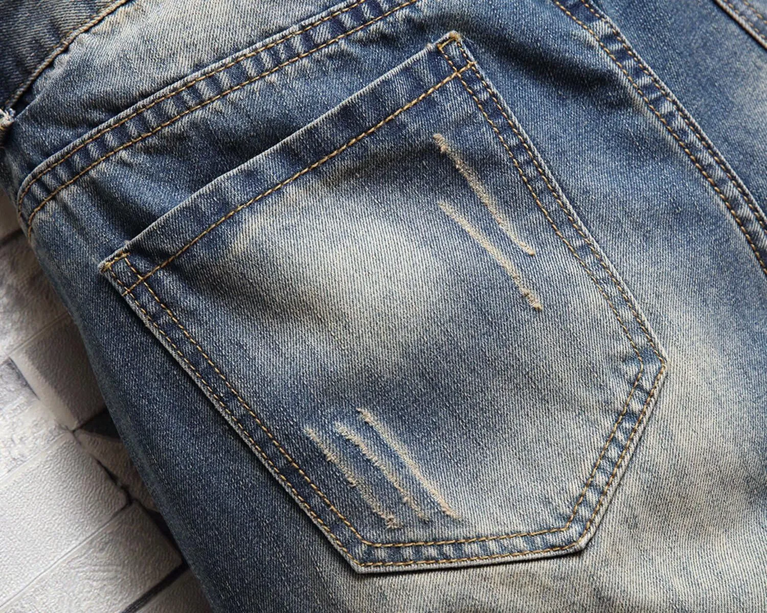 HENGAO Men's Ripped Jean Short Distressed Straight Fit Denim Shorts