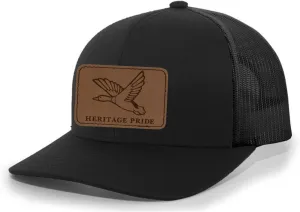 Heritage Pride Mallard Duck Laser Engraved Leather Mens Trucker Hat Baseball Cap