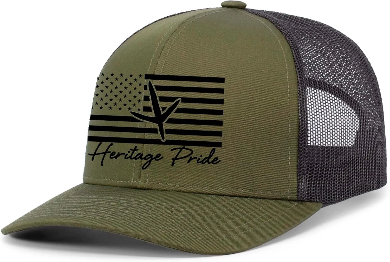 Heritage Pride Mens American Flag Turkey Track Mesh Back Trucker Hat Baseball Cap