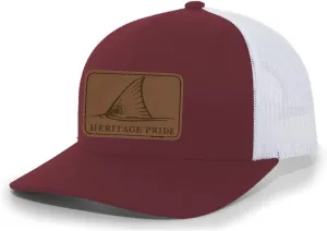 Heritage Pride Redfish Fin Laser Engraved Leather Mens Trucker Hat Baseball Cap