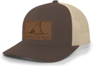 Heritage Pride Redfish Fin Laser Engraved Leather Mens Trucker Hat Baseball Cap