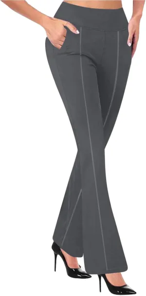 HGps8w Pull On Dress Pants for Women with Pockets, Business Casual High Waisted Stretchy Bootcut/Straight Work Pants