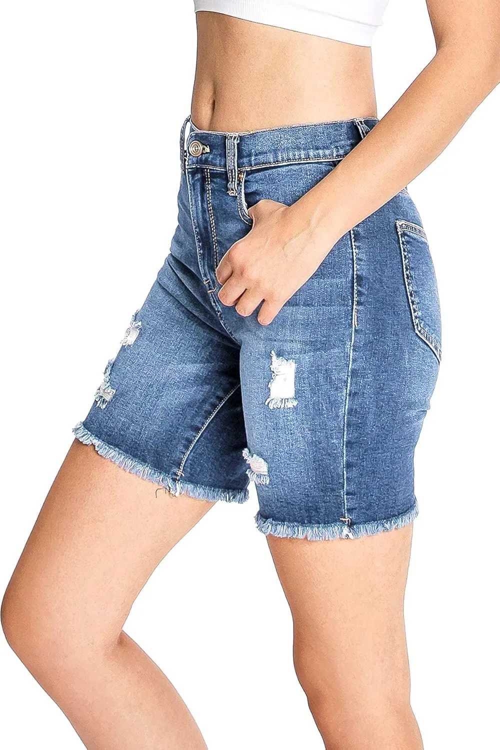 High-Rise Cutoff Bermuda Shorts by Celebrity Pink Jean