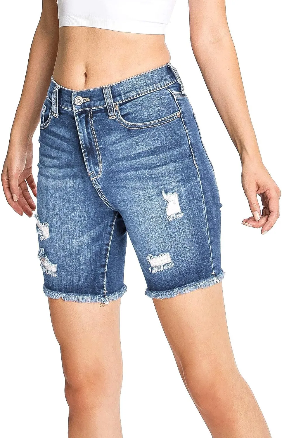 High-Rise Cutoff Bermuda Shorts by Celebrity Pink Jean