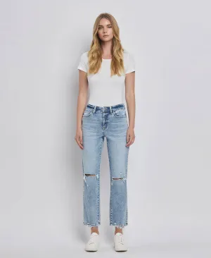 HIGH RISE DISTRESSED STRAIGHT JEANS