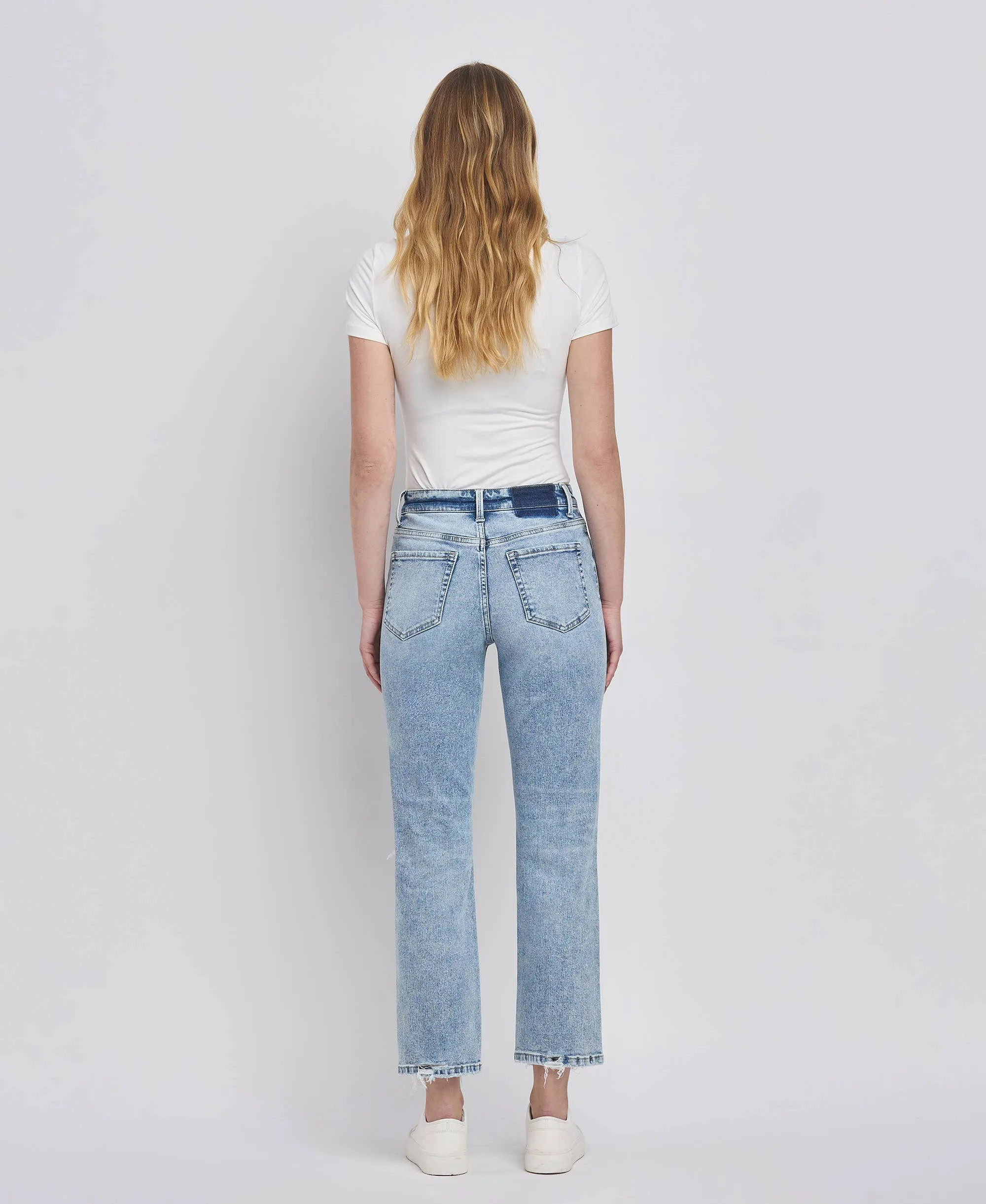 HIGH RISE DISTRESSED STRAIGHT JEANS