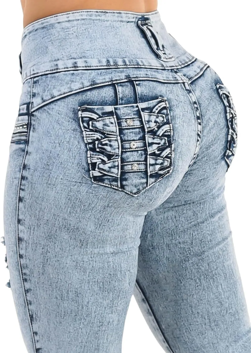 High Waisted Butt Lifting Skinny Jeans - Distressed Levanta Cola Stretchy Jeans