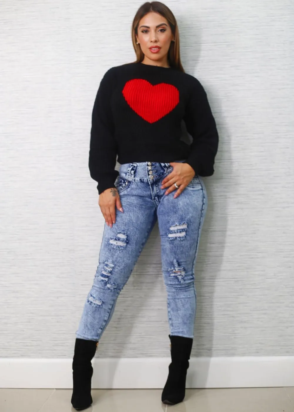 High Waisted Butt Lifting Skinny Jeans - Distressed Levanta Cola Stretchy Jeans