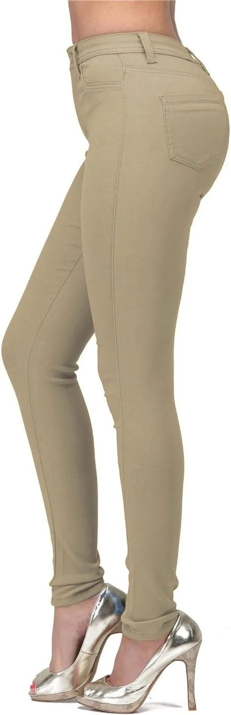 High Waisted-Rise Colored Stretch Skinny Destroyed Ripped Distressed Jeans for Women Olive Mustard RED