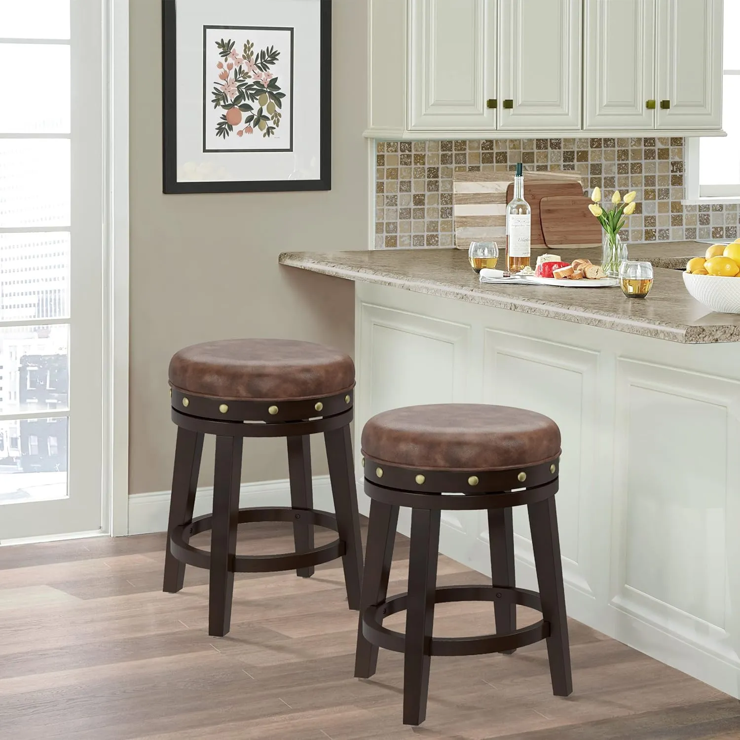 Hillsdale Benard Backless Swivel Counter Stool Height, Brown