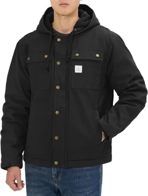 HISEA Men's Duck Sherpa-Lined Jacket Relaxed Fit Mens Winter Insulated Canvas Hooded Work Utility Jacket with Pockets