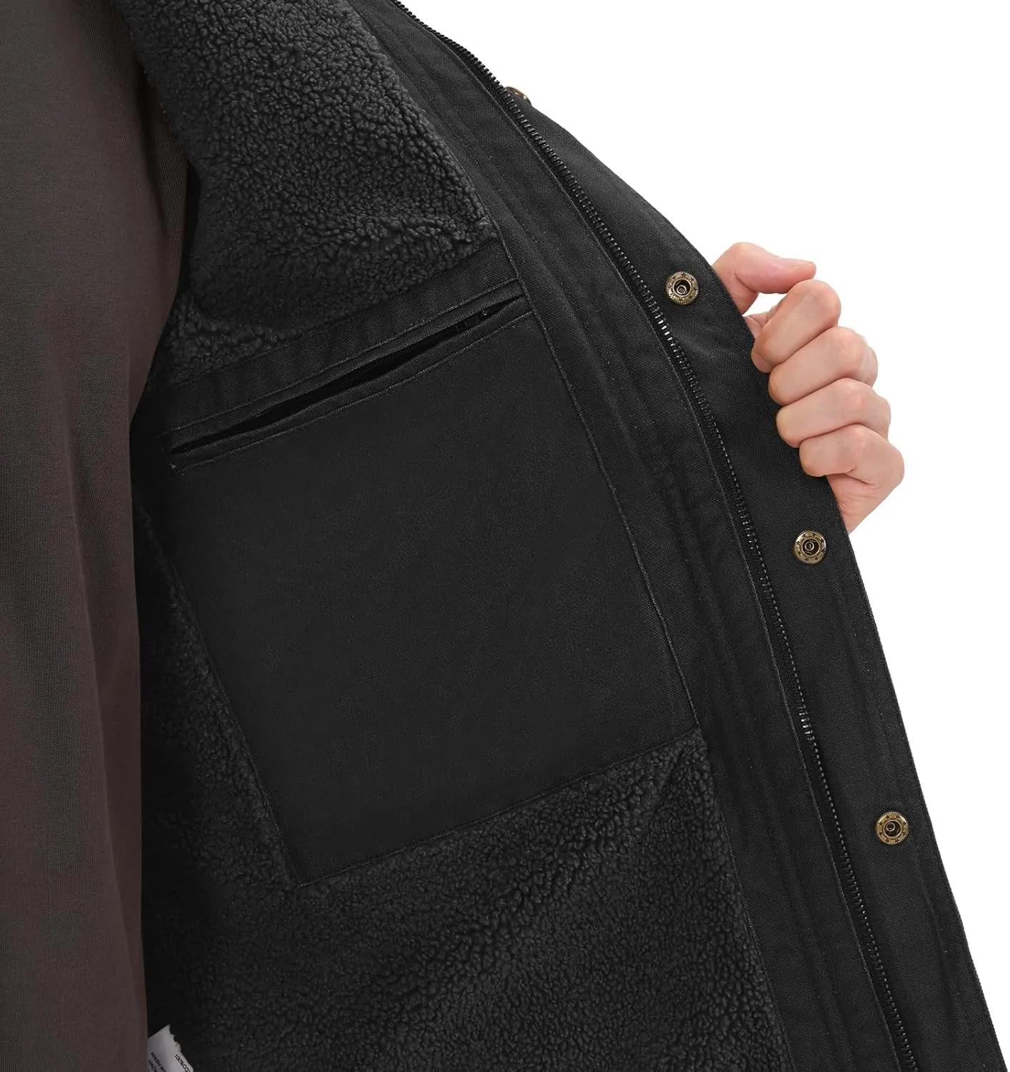 HISEA Men's Duck Sherpa-Lined Jacket Relaxed Fit Mens Winter Insulated Canvas Hooded Work Utility Jacket with Pockets