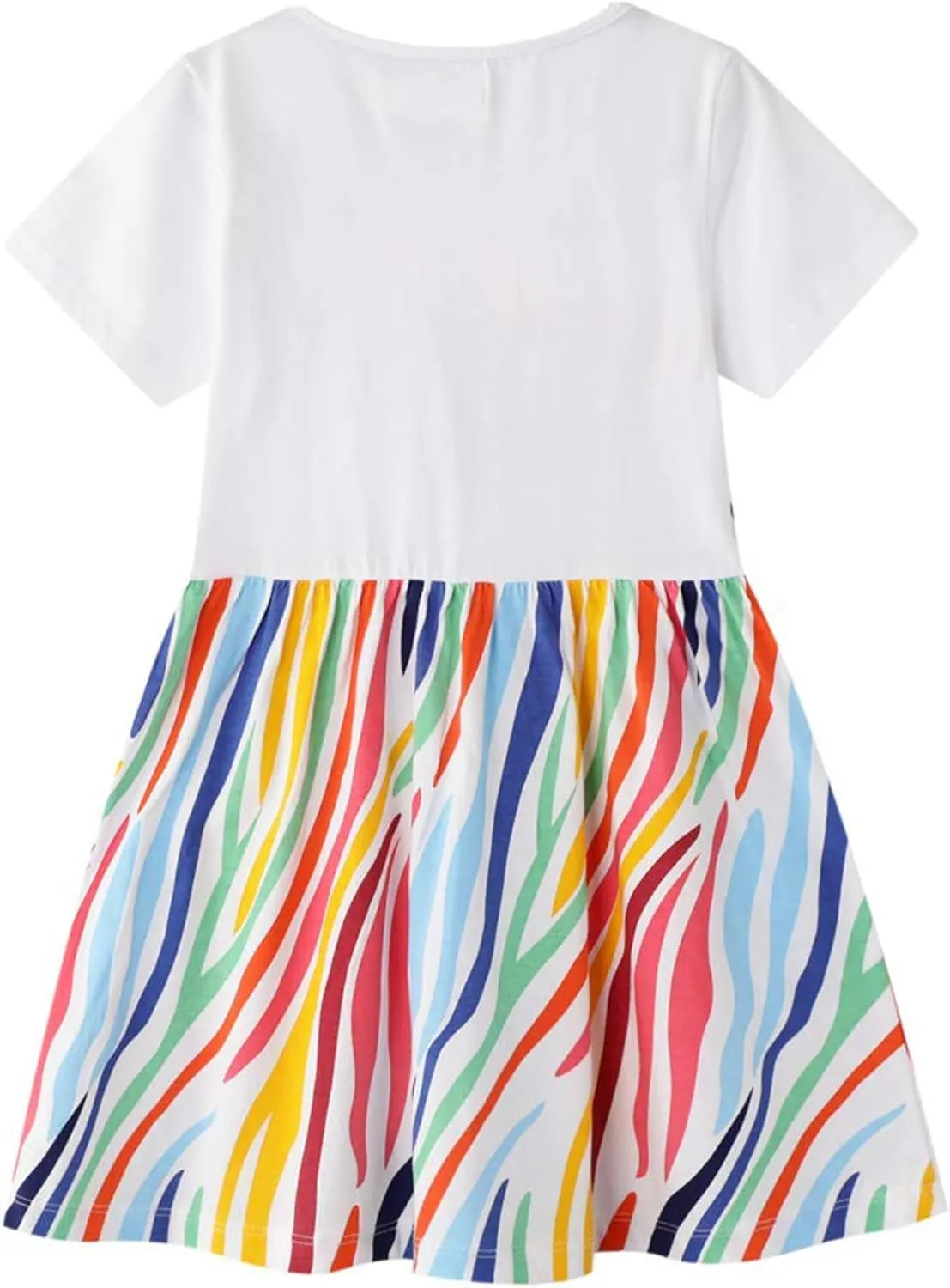 Hongshilian Toddler Girls Cotton Casual Dress Cartoon Print Short Sleeve Dress Girls Summer Sundress 2-7 Years