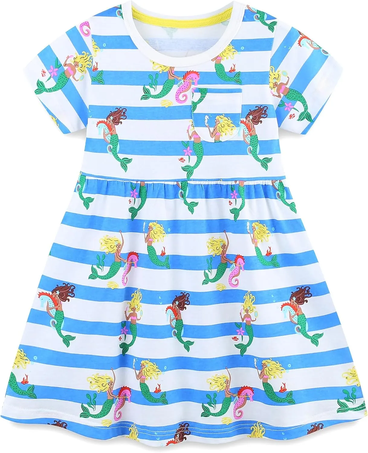 Hongshilian Toddler Girls Cotton Casual Dress Cartoon Print Short Sleeve Dress Girls Summer Sundress 2-7 Years