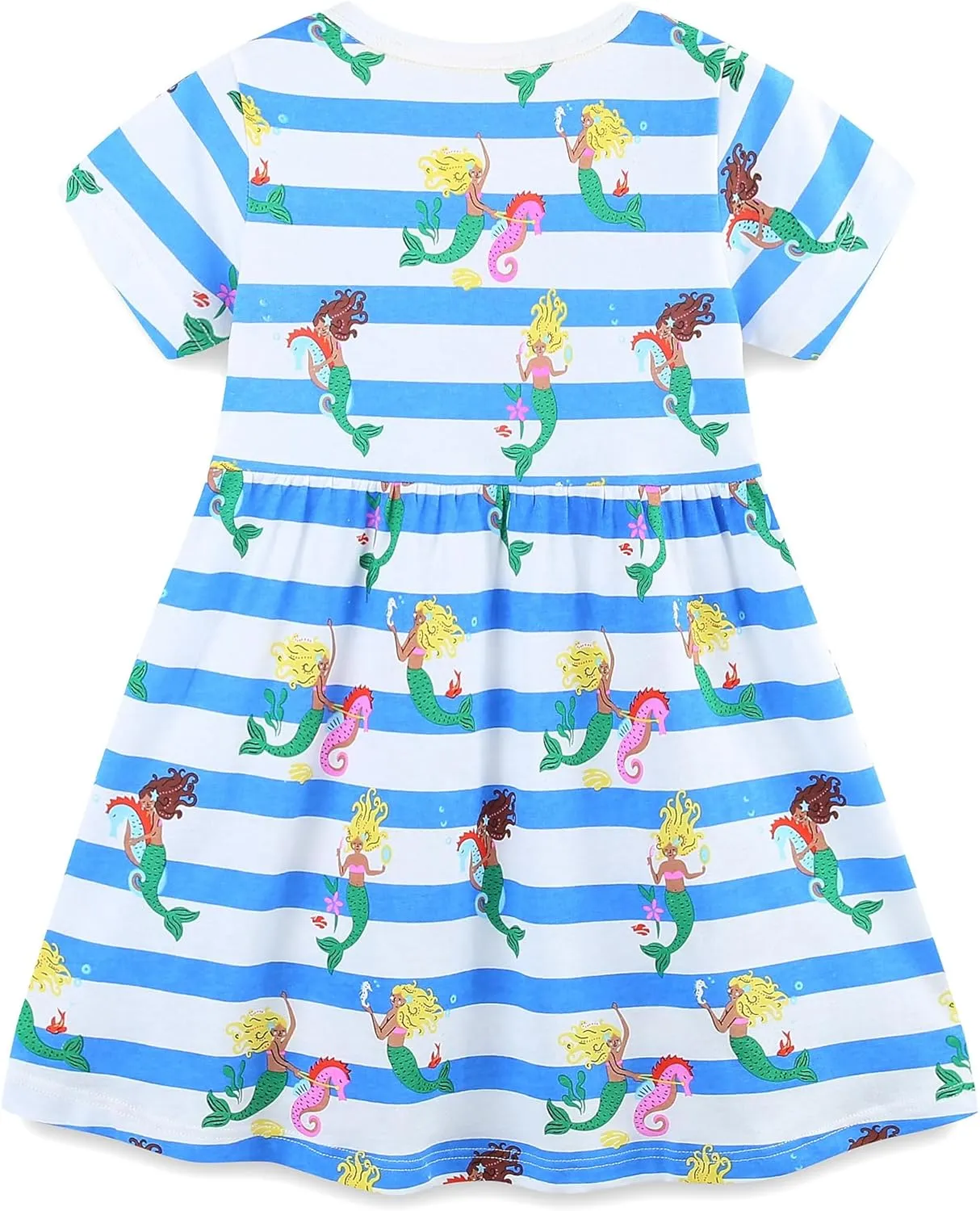 Hongshilian Toddler Girls Cotton Casual Dress Cartoon Print Short Sleeve Dress Girls Summer Sundress 2-7 Years