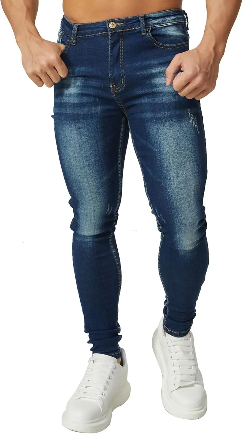 HUNGSON Skinny Jeans for Men Stretch Slim Fit Ripped Distressed