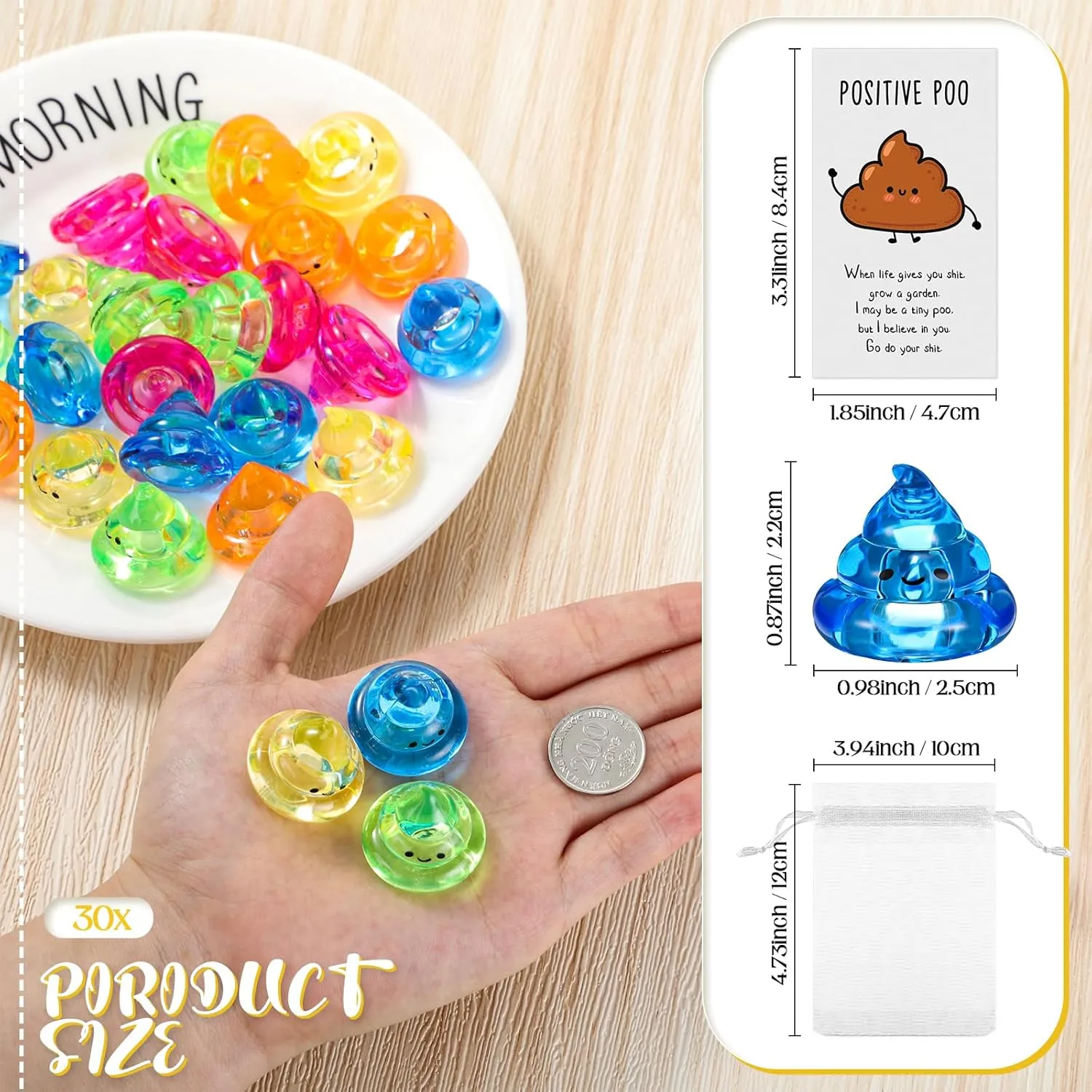 Huwena 60 Sets Inspirational Poop Bulk Emotional Favors Resin Cute Realistic Poop with Funny Card Organza Bag Positive Graduation Gift for Students Teacher Coworker Staff