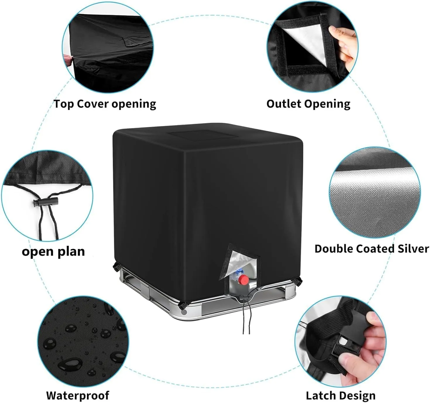IBC Tote Cover 275 Gallon for Outdoor 1000L Garden Sunshade Water Proof Protective Cover Black