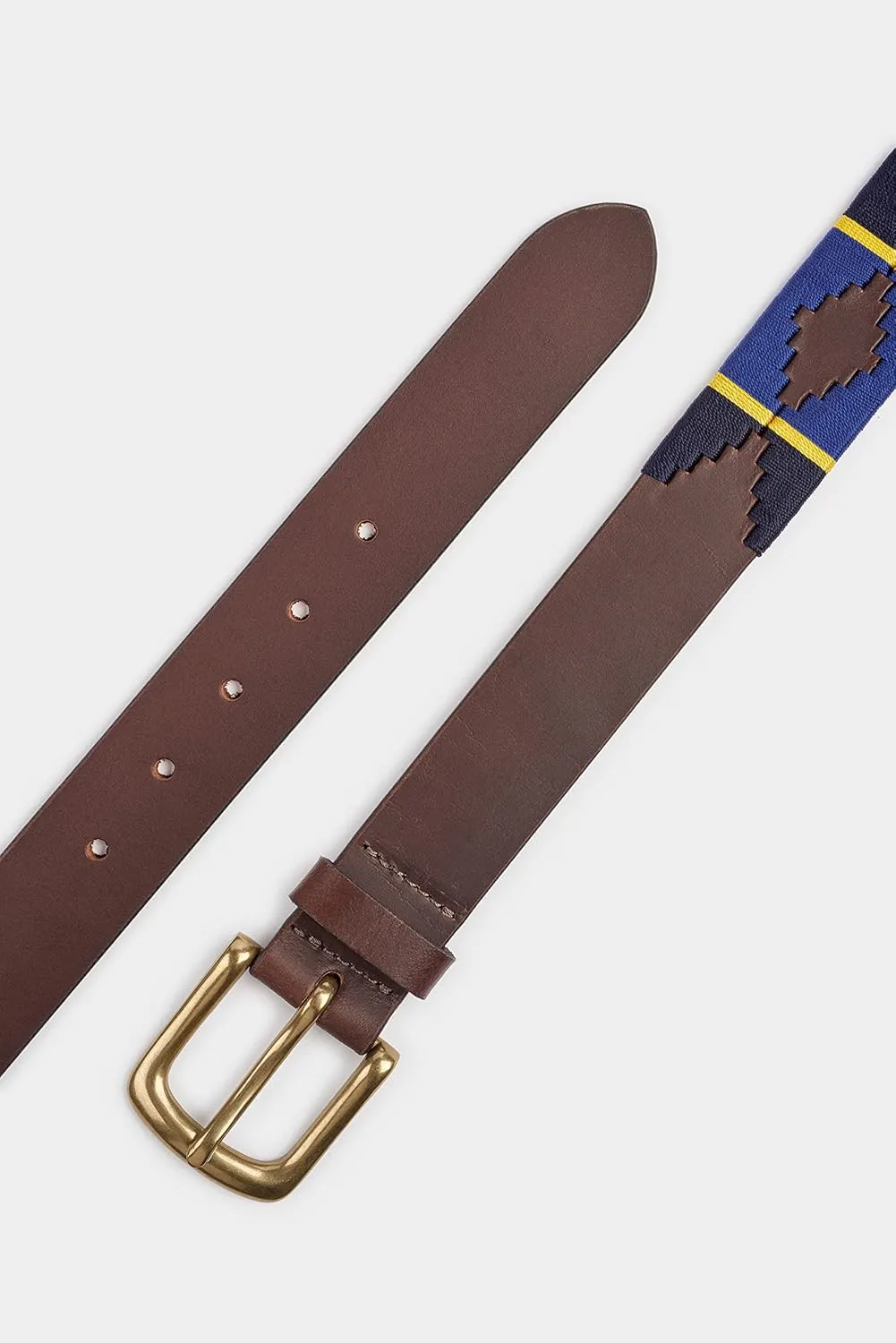 Ibex England | Brown & Multicolour Embroidered | Men's Leather Polo Belt | 35MM Wide | Gift For Him