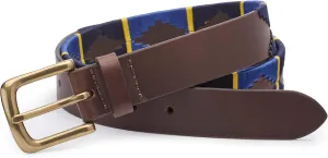 Ibex England | Brown & Multicolour Embroidered | Men's Leather Polo Belt | 35MM Wide | Gift For Him