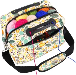 icolor Crochet Bag Organizer | Yarn Storage Tote Holder | Knitting Bag for Knitting Crocheting with Shoulder Strap & Zipper Pockets for Crochet Hooks Needles Accessories for Women (Leaf)