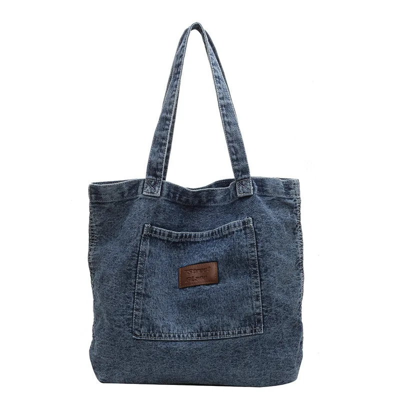 Idle Style Vintage Denim Embossed Letter Bags