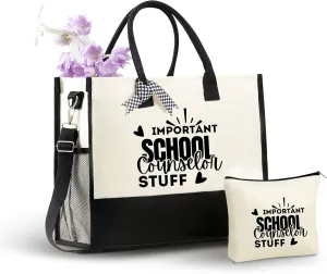 InnoBeta Counselor Gifts for Women Canvas Tote Bag, Counselor Gifts Tote with Top Zipper Closure and Shoulder Strap for Birthday, Mother's Day, Christmas - STUFF