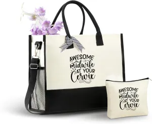 InnoBeta Funny Midwife Canvas Tote Bag for Midwife, OB Nurse, Women, Coworker, Awesome Midwife at Your Cervix