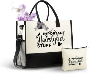 InnoBeta Hair Stylist Gifts, Gifts for Hairdressers Female, Canvas Tote Bag with Top Zipper Closure and Shoulder Strap for Birthday, Mother's Day, Christmas