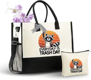 InnoBeta Raccoon Gifts Canvas Tote Bag, with Top Zipper Closure and Shoulder Strap for Birthday, Mother's Day, Christmas