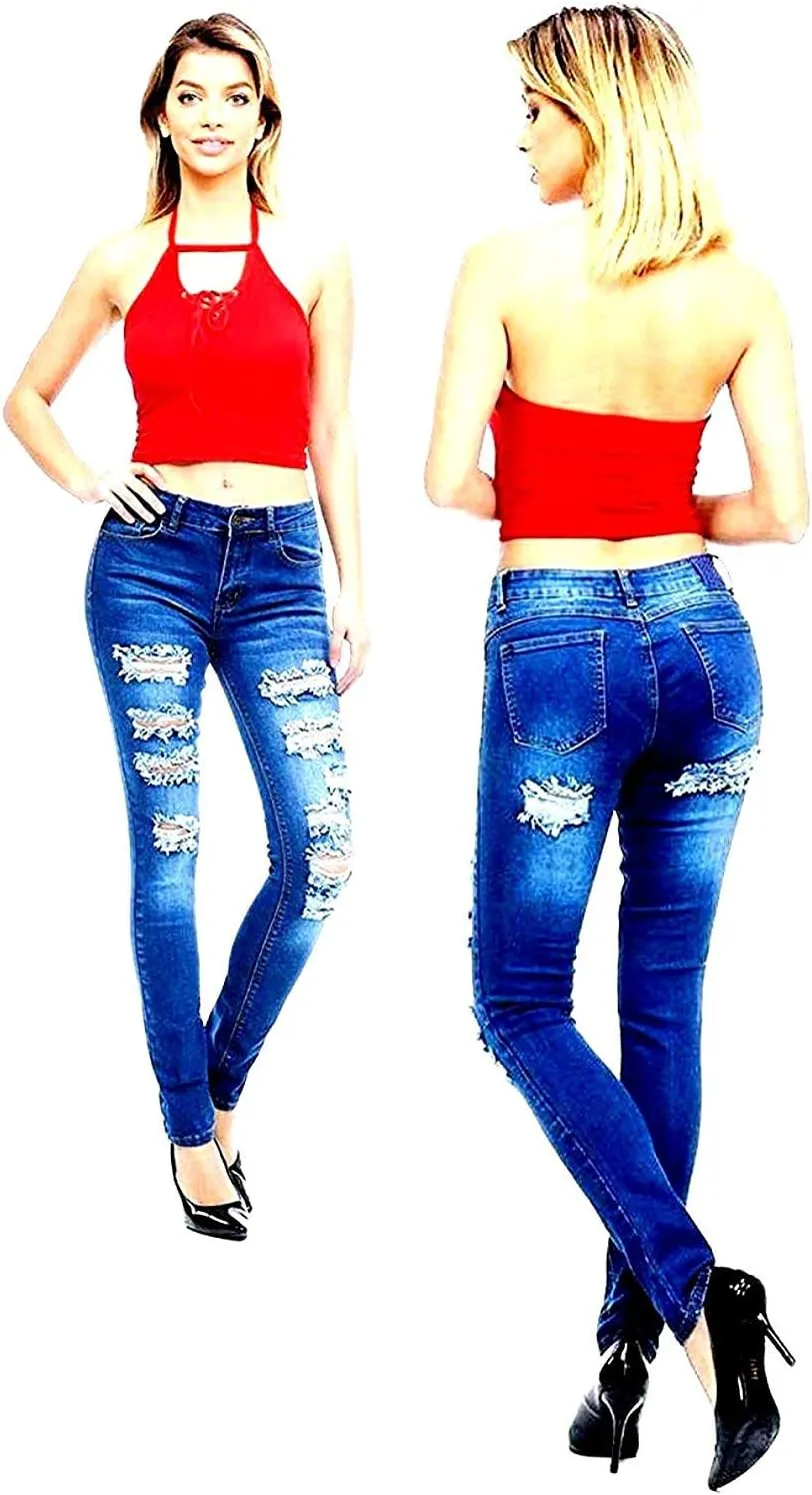 Jack David Rue21 Juniors Plus Womens Army Camouflage/Blue Denim Jeans Stretch Skinny Ripped Distressed Jean Pants