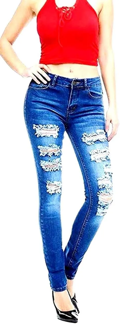 Jack David Rue21 Juniors Plus Womens Army Camouflage/Blue Denim Jeans Stretch Skinny Ripped Distressed Jean Pants