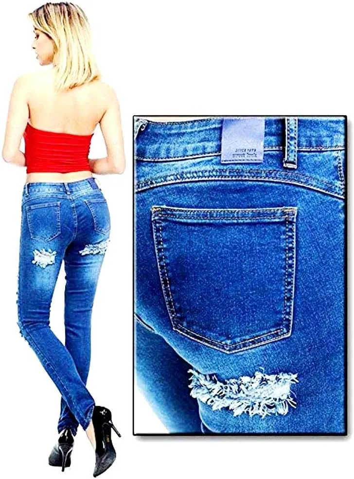 Jack David Rue21 Juniors Plus Womens Army Camouflage/Blue Denim Jeans Stretch Skinny Ripped Distressed Jean Pants