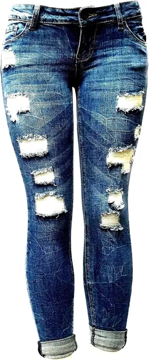 Jack David Rue21 Juniors Plus Womens Army Camouflage/Blue Denim Jeans Stretch Skinny Ripped Distressed Jean Pants