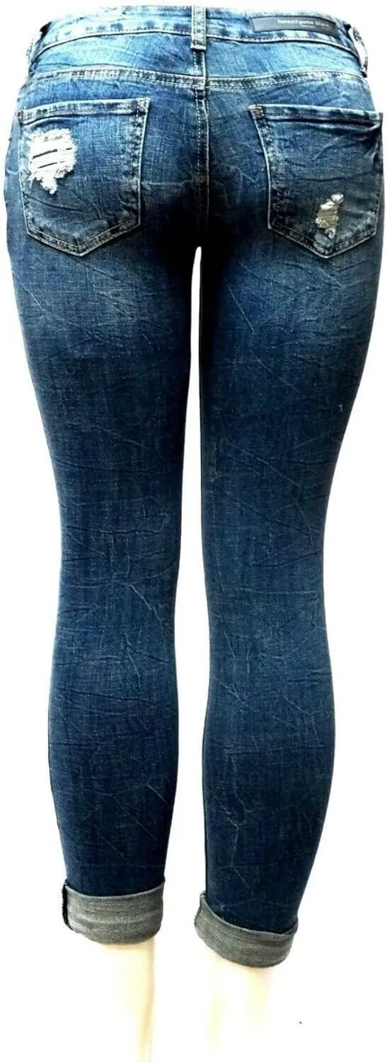 Jack David Rue21 Juniors Plus Womens Army Camouflage/Blue Denim Jeans Stretch Skinny Ripped Distressed Jean Pants
