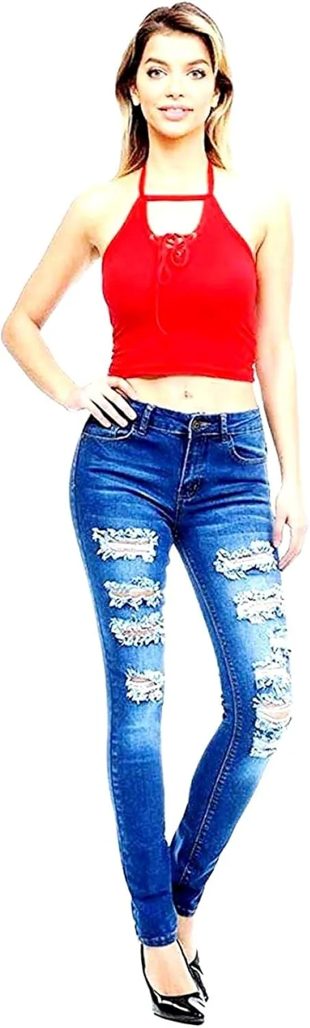 Jack David Rue21 Juniors Plus Womens Army Camouflage/Blue Denim Jeans Stretch Skinny Ripped Distressed Jean Pants