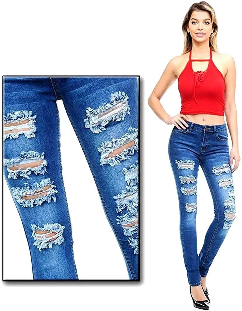 Jack David Rue21 Juniors Plus Womens Army Camouflage/Blue Denim Jeans Stretch Skinny Ripped Distressed Jean Pants