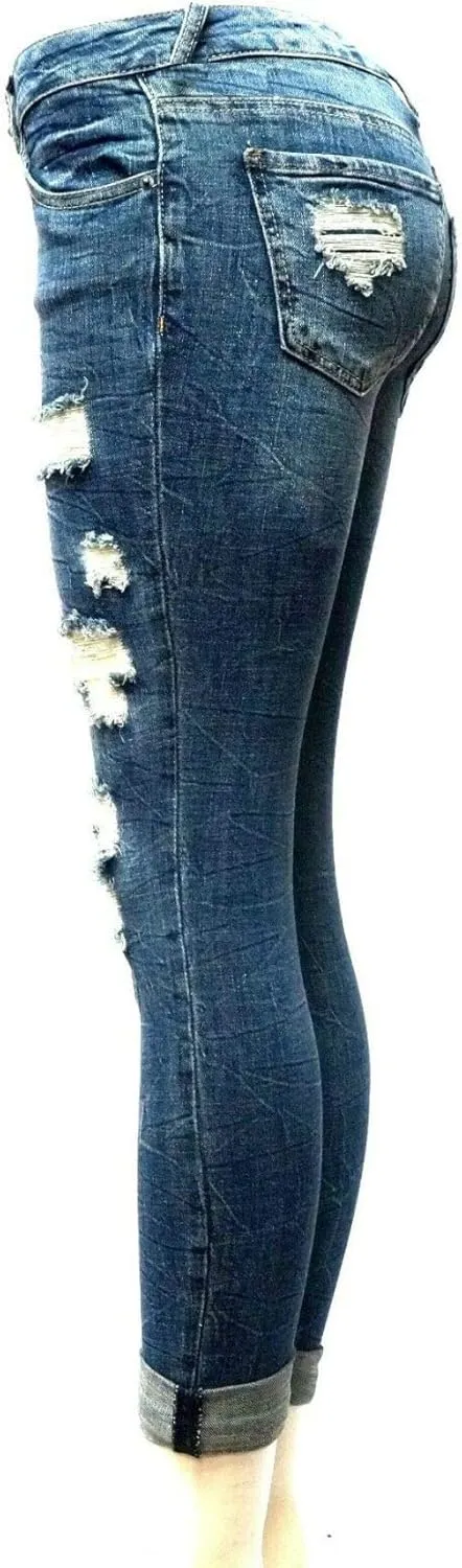 Jack David Rue21 Juniors Plus Womens Army Camouflage/Blue Denim Jeans Stretch Skinny Ripped Distressed Jean Pants