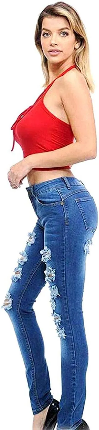 Jack David Rue21 Juniors Plus Womens Army Camouflage/Blue Denim Jeans Stretch Skinny Ripped Distressed Jean Pants