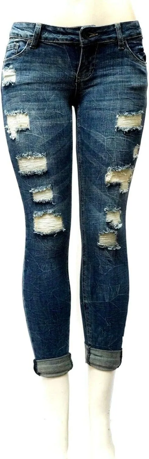 Jack David Rue21 Juniors Plus Womens Army Camouflage/Blue Denim Jeans Stretch Skinny Ripped Distressed Jean Pants
