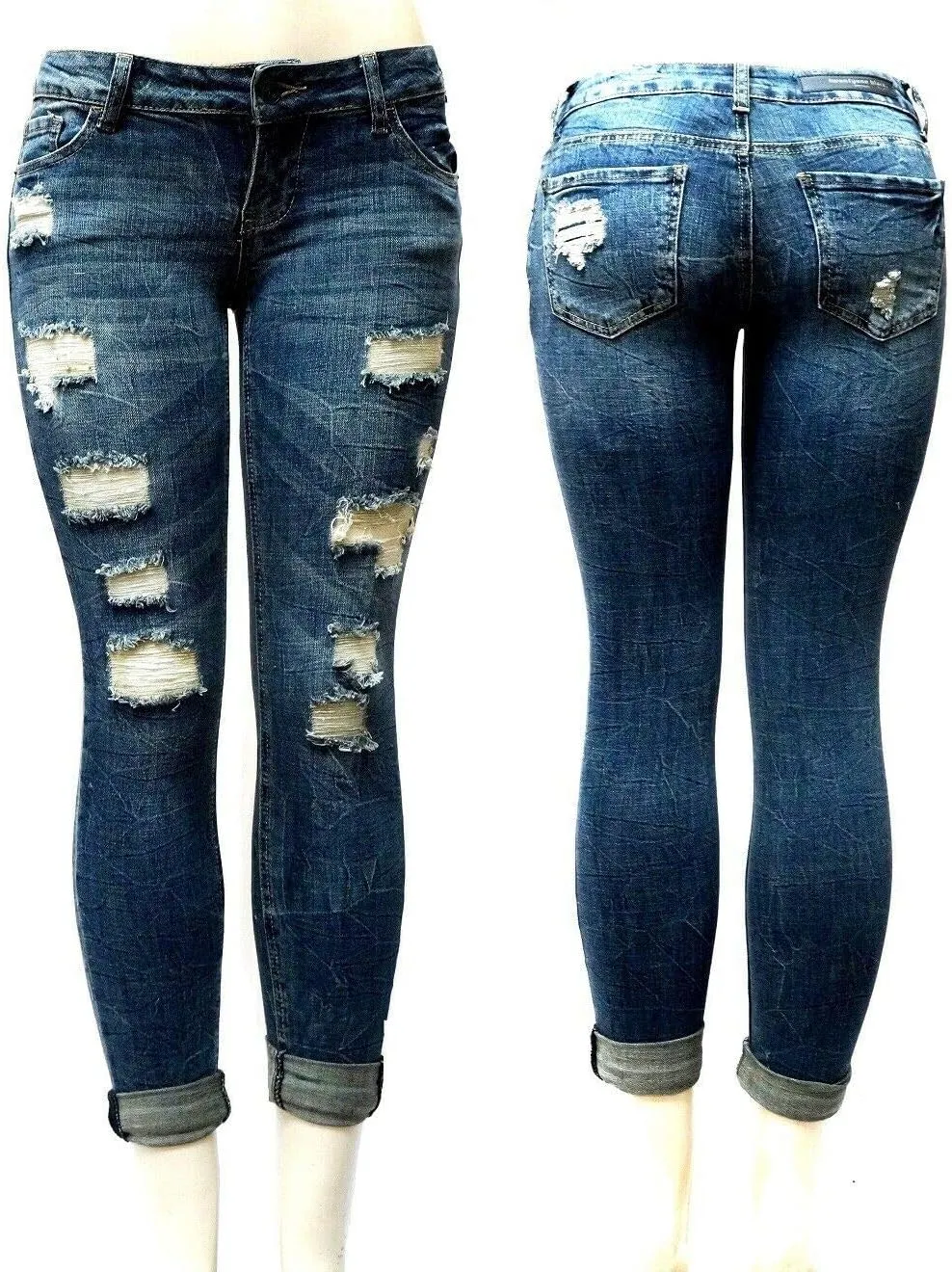 Jack David Rue21 Juniors Plus Womens Army Camouflage/Blue Denim Jeans Stretch Skinny Ripped Distressed Jean Pants