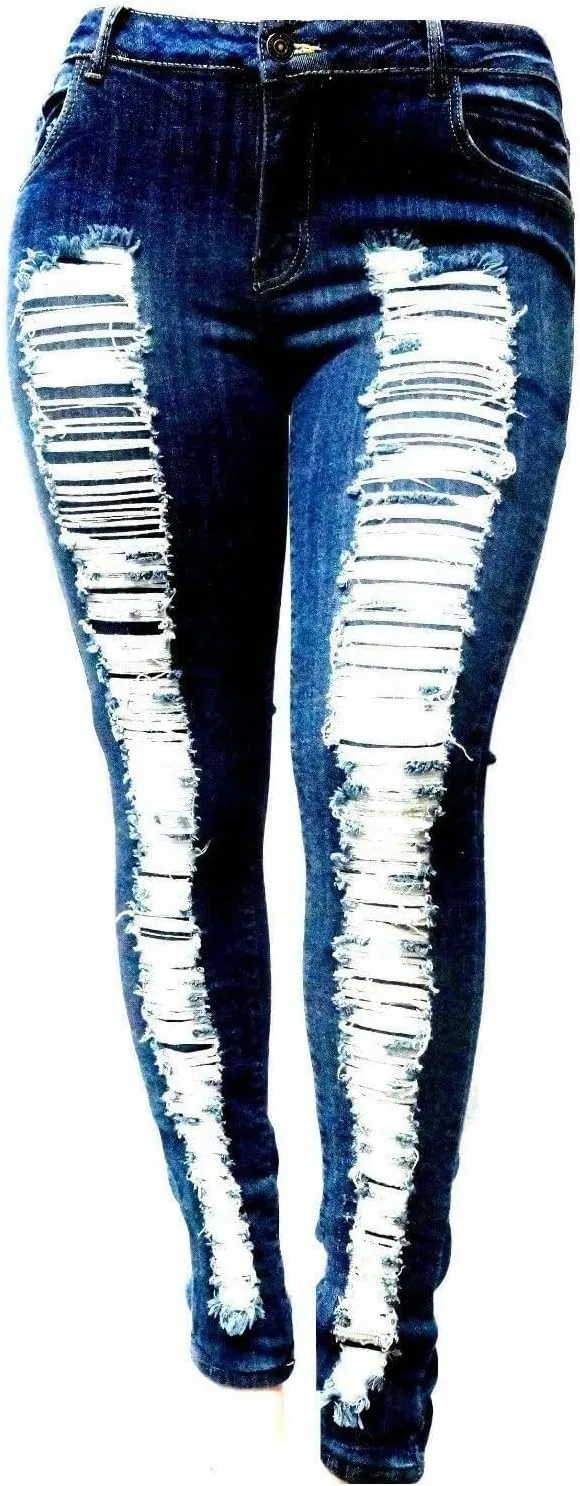 Jack David Womens Plus Size Denim Skinny Jeans Destroy Stretch Ripped Distressed Pants