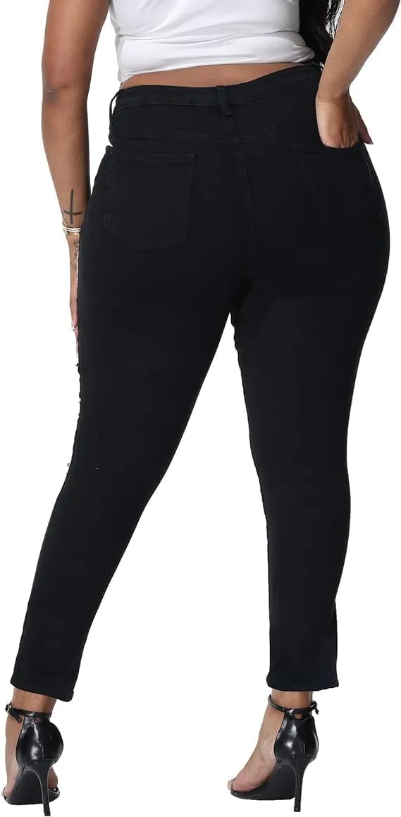 Jack David Womens Plus Size Denim Skinny Jeans Destroy Stretch Ripped Distressed Pants
