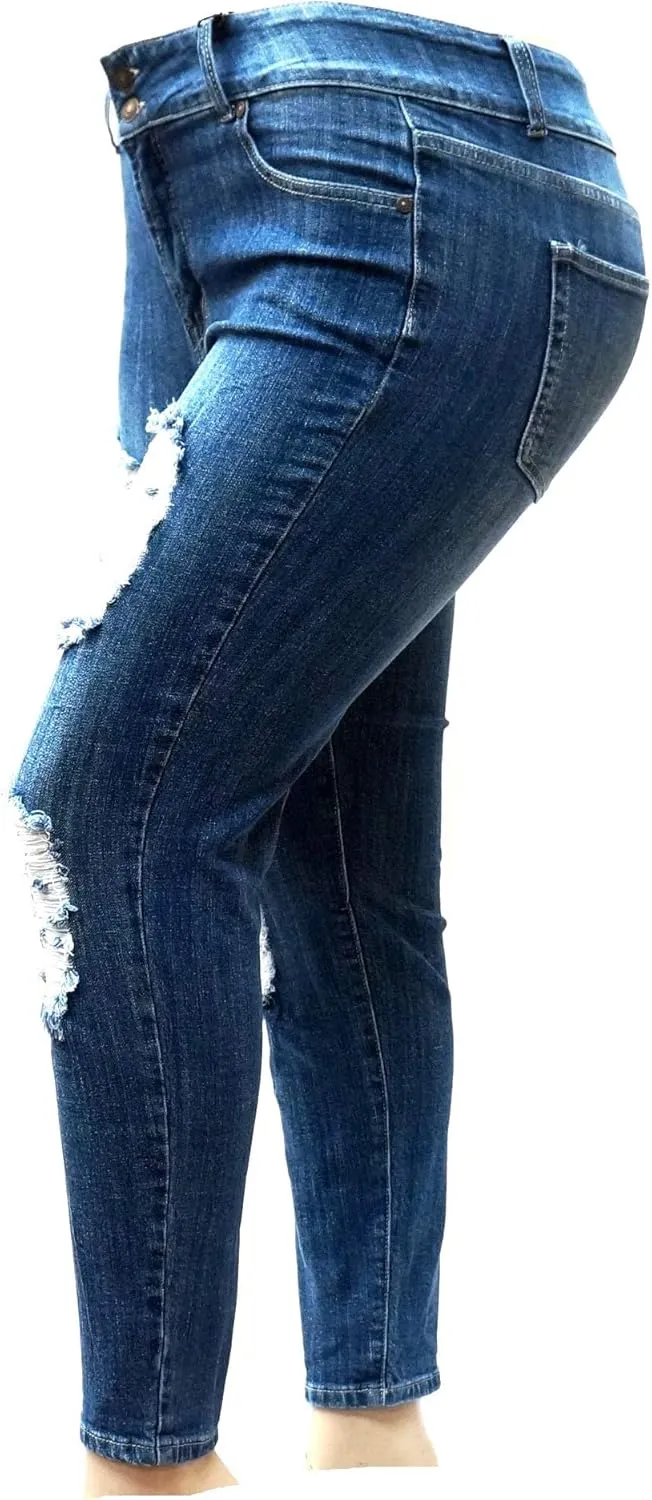 Jack David Womens Plus Size Denim Skinny Jeans Destroy Stretch Ripped Distressed Pants