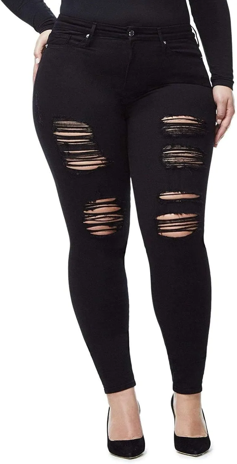 Jack David Womens Plus Size Denim Skinny Jeans Destroy Stretch Ripped Distressed Pants