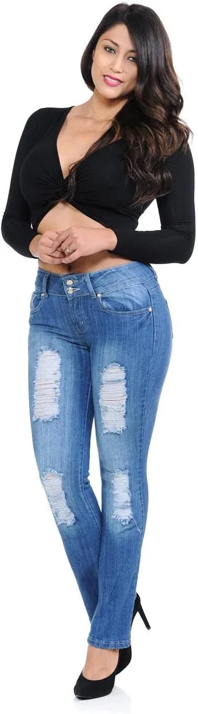 Jack David Womens Plus Size Denim Skinny Jeans Destroy Stretch Ripped Distressed Pants