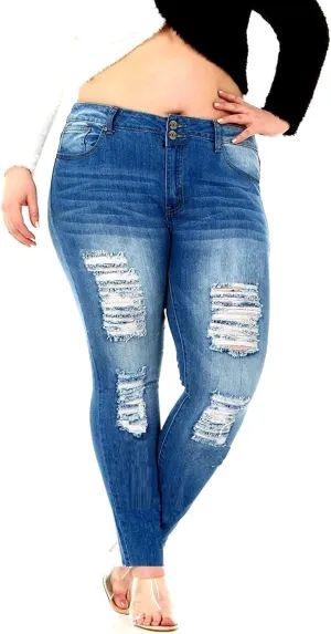 Jack David Womens Plus Size Denim Skinny Jeans Destroy Stretch Ripped Distressed Pants