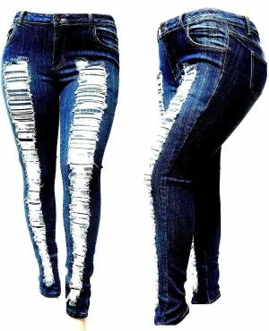 Jack David Womens Plus Size Denim Skinny Jeans Destroy Stretch Ripped Distressed Pants
